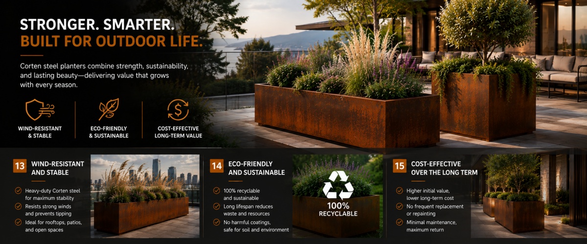 Large Corten steel planters